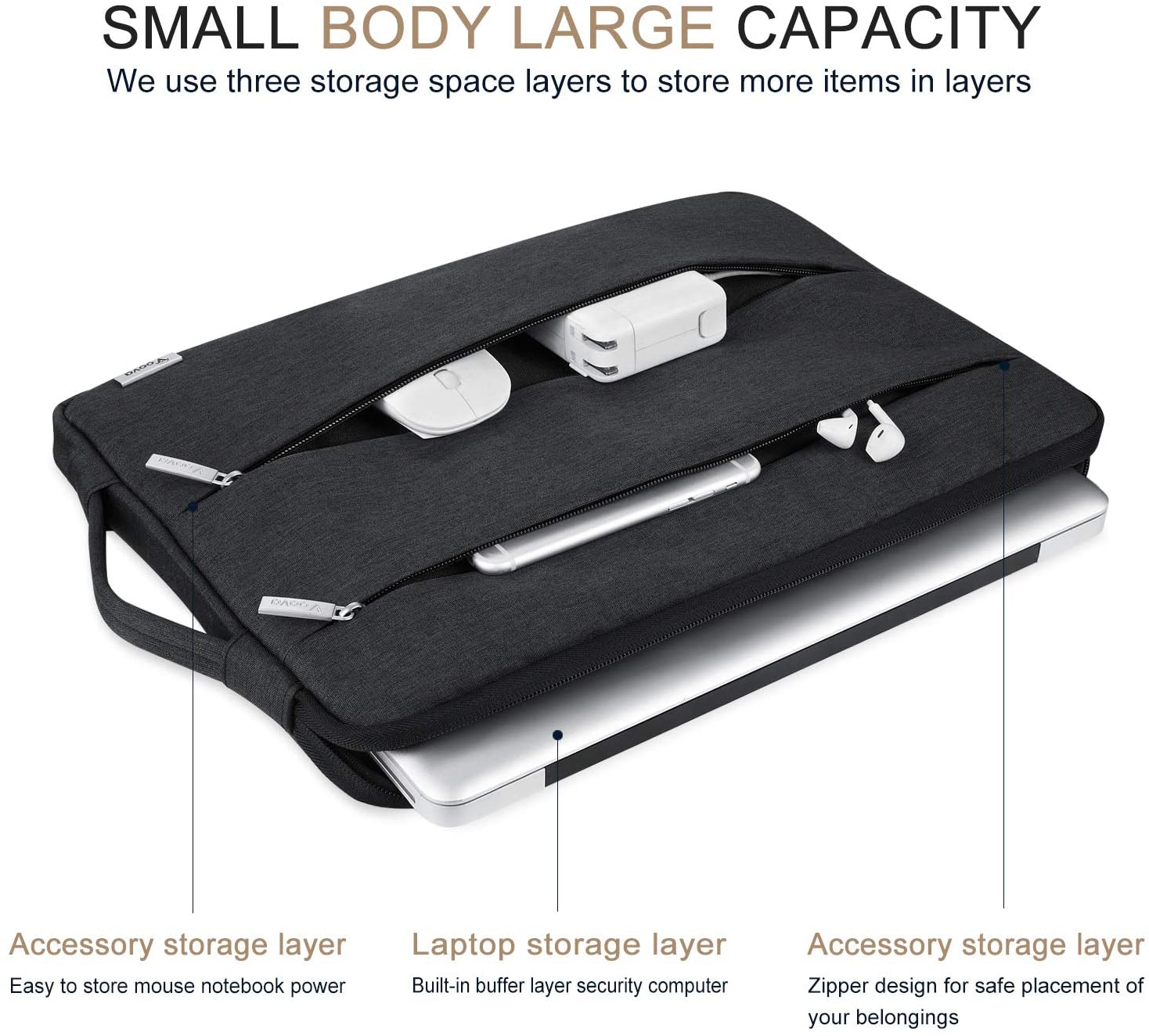 Voova Laptop Case Sleeve 15.6 16 Inch with Handle, Waterproof Slim Computer Cover Bag Compatible with MacBook Pro M3/M4 16 - Image 2