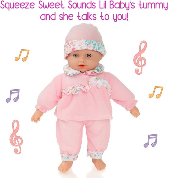 Molly Dolly Sweet Sounds 30cm Talking Baby Doll Set with 2 Outfits and 6 Baby Doll Acessories (Batteries Included) - Great Gift for Girls Age 2 - 6 Years - Image 3