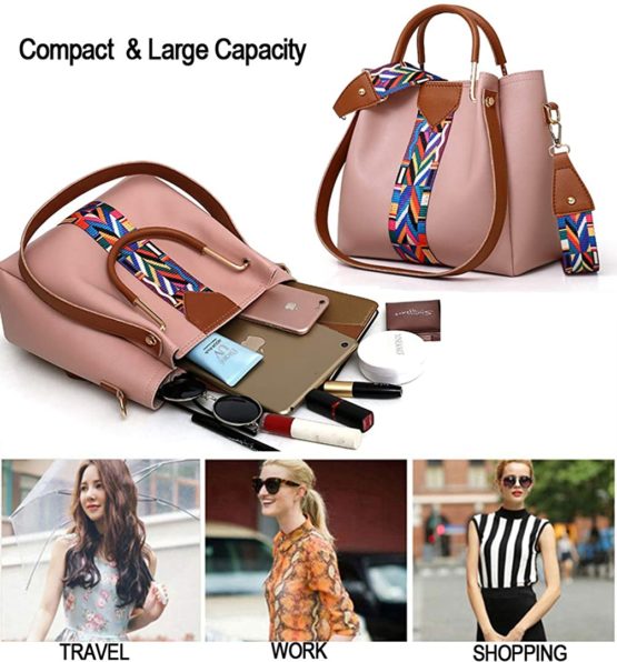 Women Handbag Set 4 in 1 Soft PU Leather Top Handle Bag, Tote Bag, Shoulder Bags Crossbody Bag Wallet Purse Set - Image 4