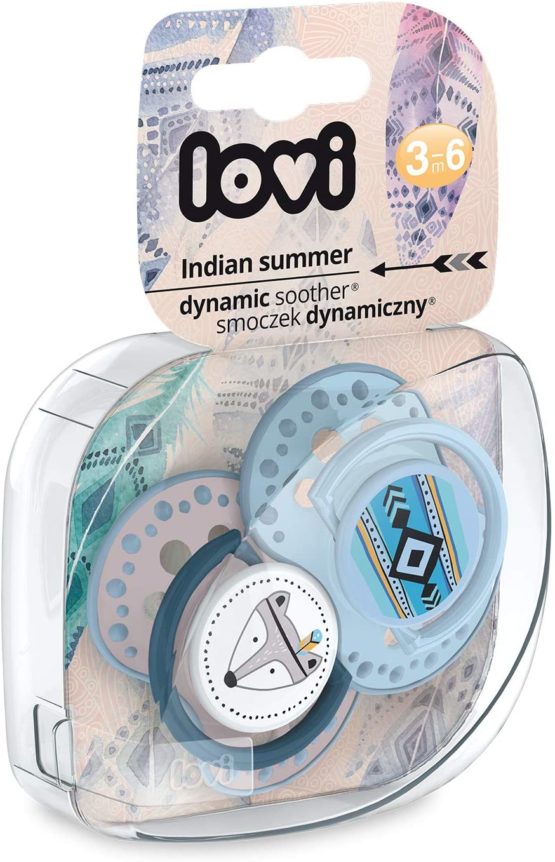 LOVI 2X Baby Silicone Soother 6-18 Months | Pack of 2 | Hygenic Cover | Protects The Sucking Reflex | Dynamic Tip | Boiling Water Sterilization | Indian Summer Collection | Blue - Image 3