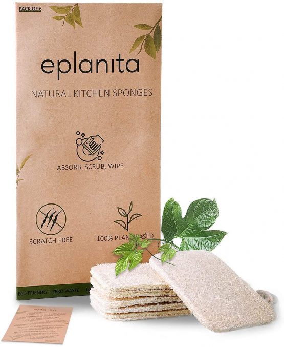eplanita Natural Dishwashing Sponges (Pack of 6), Kitchen Eco Scrub Scourer, Natural Loofah Plant, Biodegradable and Zero Waste