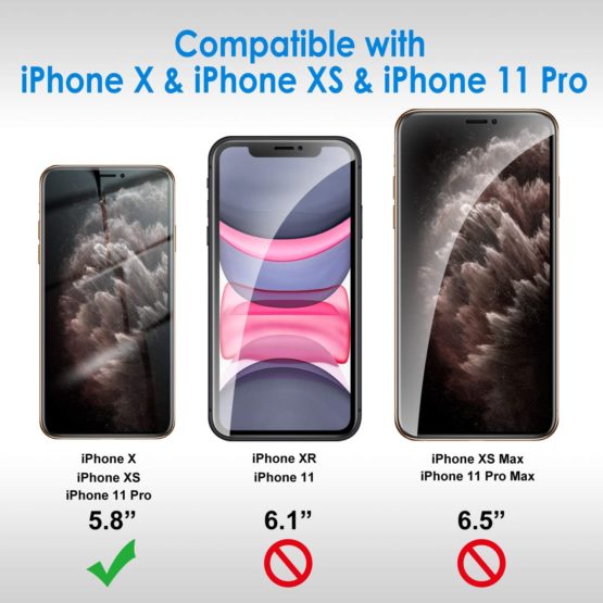 JETech Privacy Screen Protector for iPhone 11 Pro, iPhone Xs and iPhone X 5.8-Inch, Anti Spy Tempered Glass Film, 2-Pack - Image 3