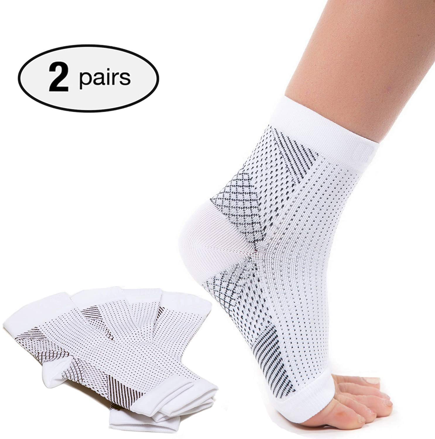 2 Pairs Plantar Fasciitis Socks with Arch Support, Foot Care Compression Sleeve, Eases Swelling & Heel Spurs, Ankle Brace Support, Relieve Pain Fast