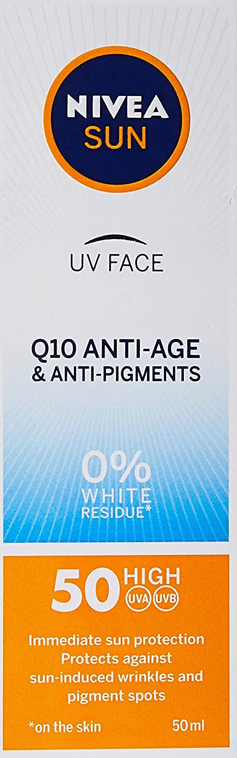 NIVEA Sun UV Face Anti-Age SPF 50 (50ml), Q10 Protects Against UVA/UVB Rays and Premature Skin Ageing, Anti-Ageing Cream - Image 2