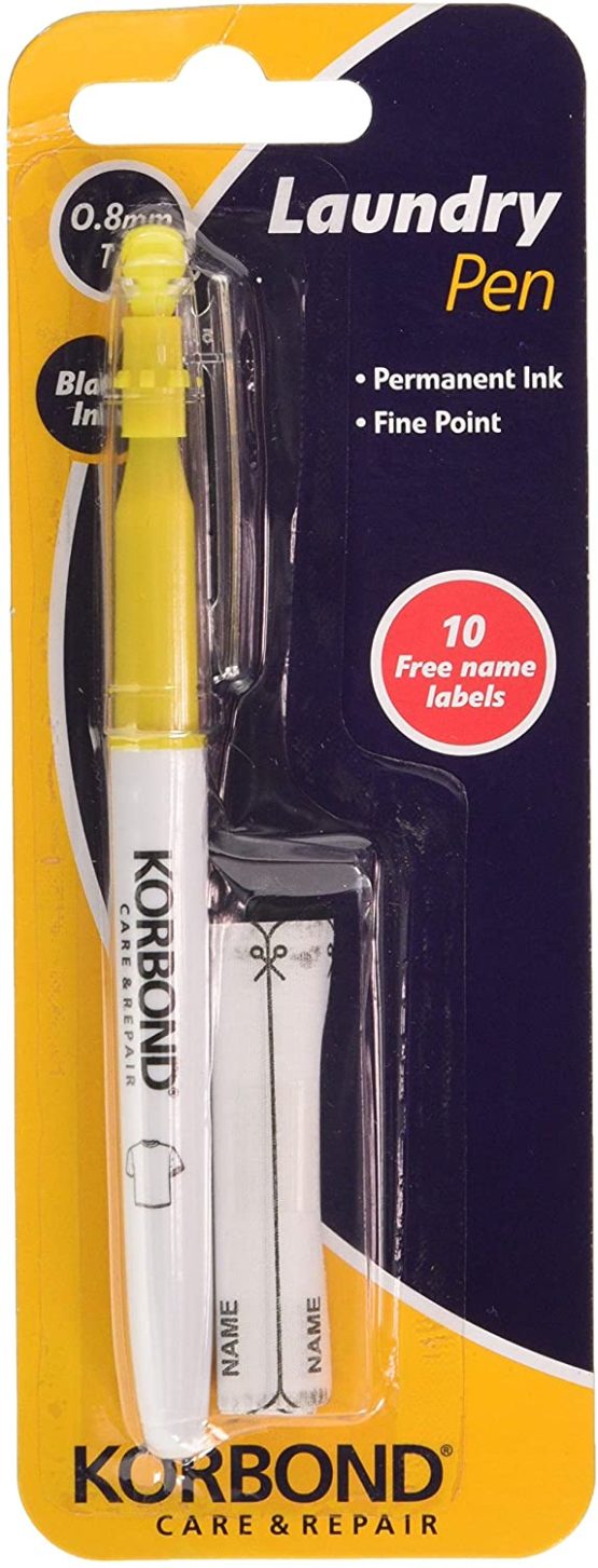 Korbond Laundry Marker Plus 10 Iron 0.8mm Tip Pen-Set for Labelling Clothes and Uniforms, Black, 0.5mm