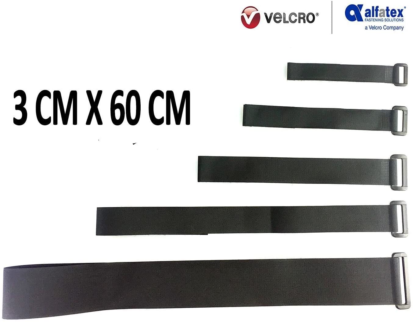 AlfatexÆ 2 x Velcro Cable Ties with Buckle 3cm x 30cm x 2, Black, 3cmx60cm - Image 2