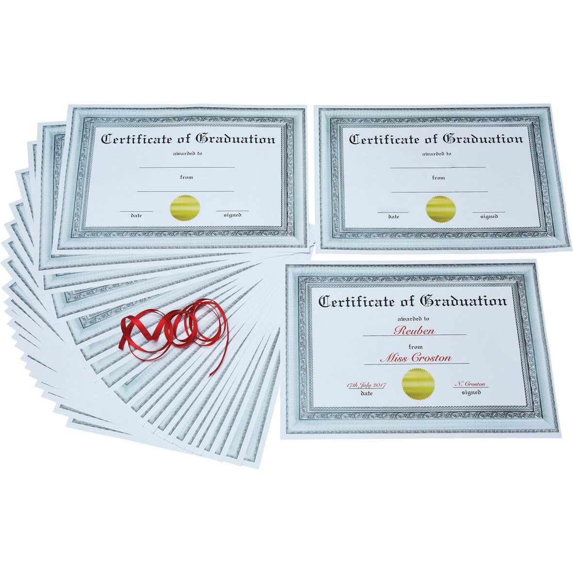 Springboard Children's Graduation Certificates with Ribbon (Pack of 30), Red