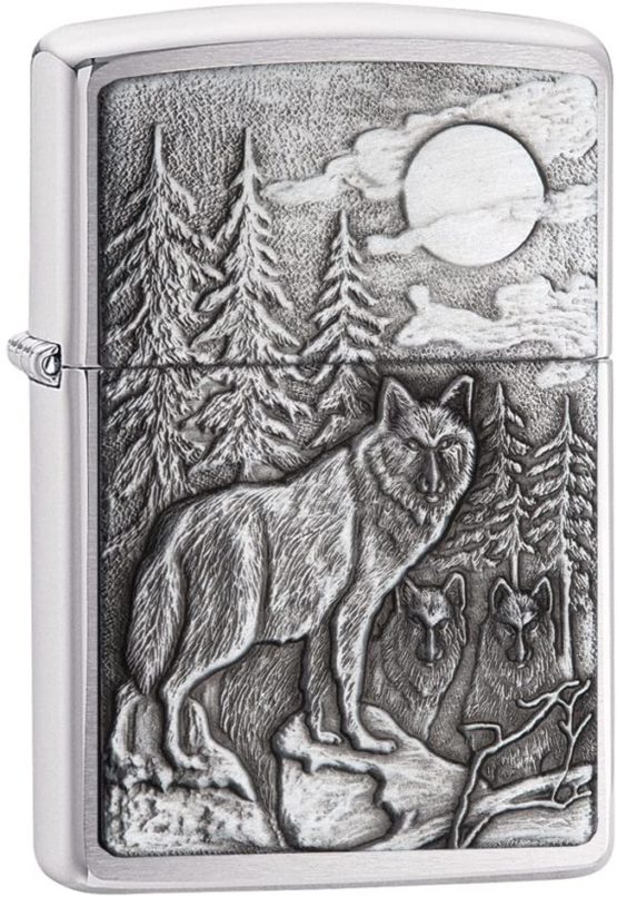 Zippo Windproof Lighter, Metal Long Lasting Zippo Lighter, Best with Zippo Lighter Fluid, Refillable Lighter, Perfect for Cigarettes Cigars Candles, Pocket Lighter Fire Starter, Wolf Collection