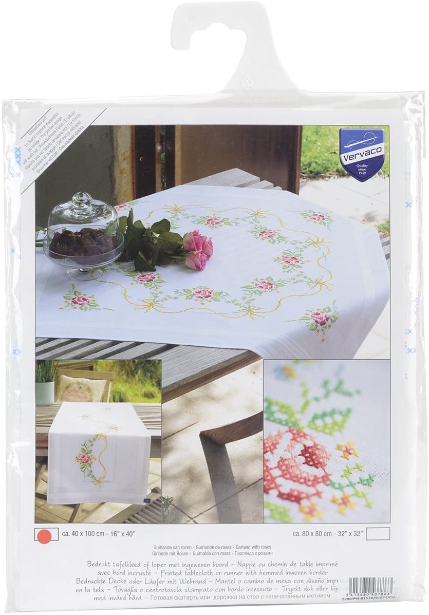 Vervaco Embroidery Kit: Runner: Rose Garland, NA, 40 x 100cm, V0153630, N\a