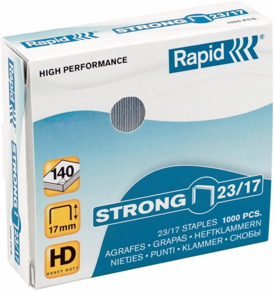 Rapid 24870300 23/17 Strong Staples, Galvanised Wire, 17 mm Leg Length, 210 Sheets, Pack of 1000