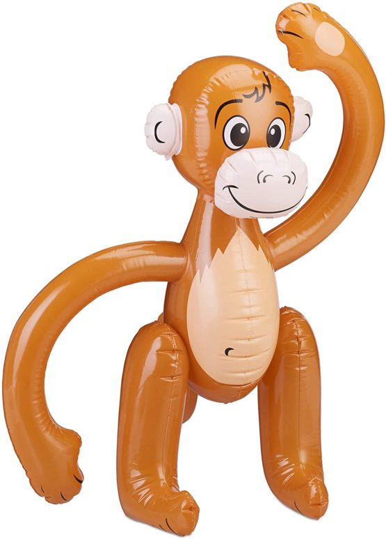 Relaxdays Inflatable Monkey, Swimming Ape, Jungle Party Decoration, Safari, Carnival, Water Toy for Children, Brown