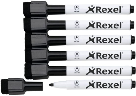 Rexel Magnetic Dry-Erase Markers - Black (Pack of 6) - Image 2