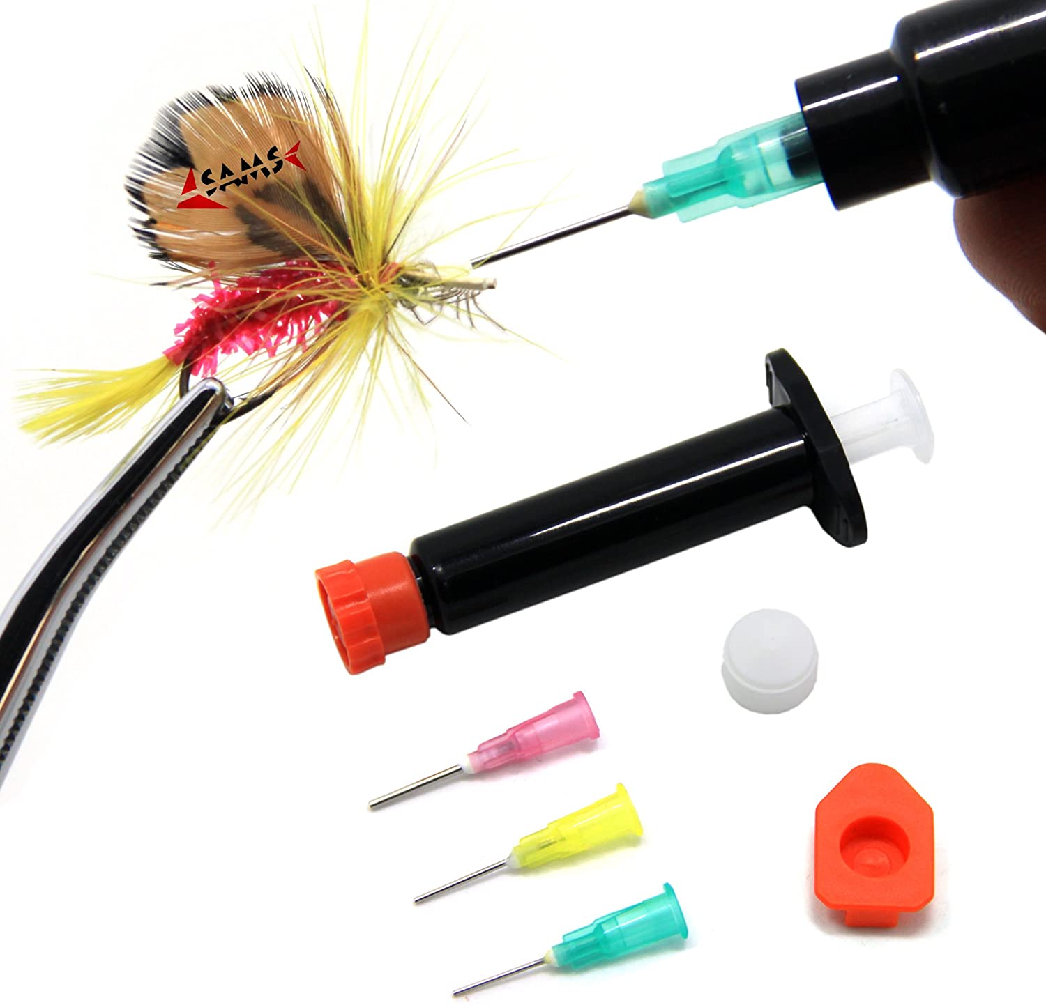 SAMS Fly Tying UV Epoxy Cure Glue Manual Syringe Dispenser with Dispensing Needles Coating tool for Fly Flies Dries Instantly and Waterproof 2 pieces in Packed Replacement
