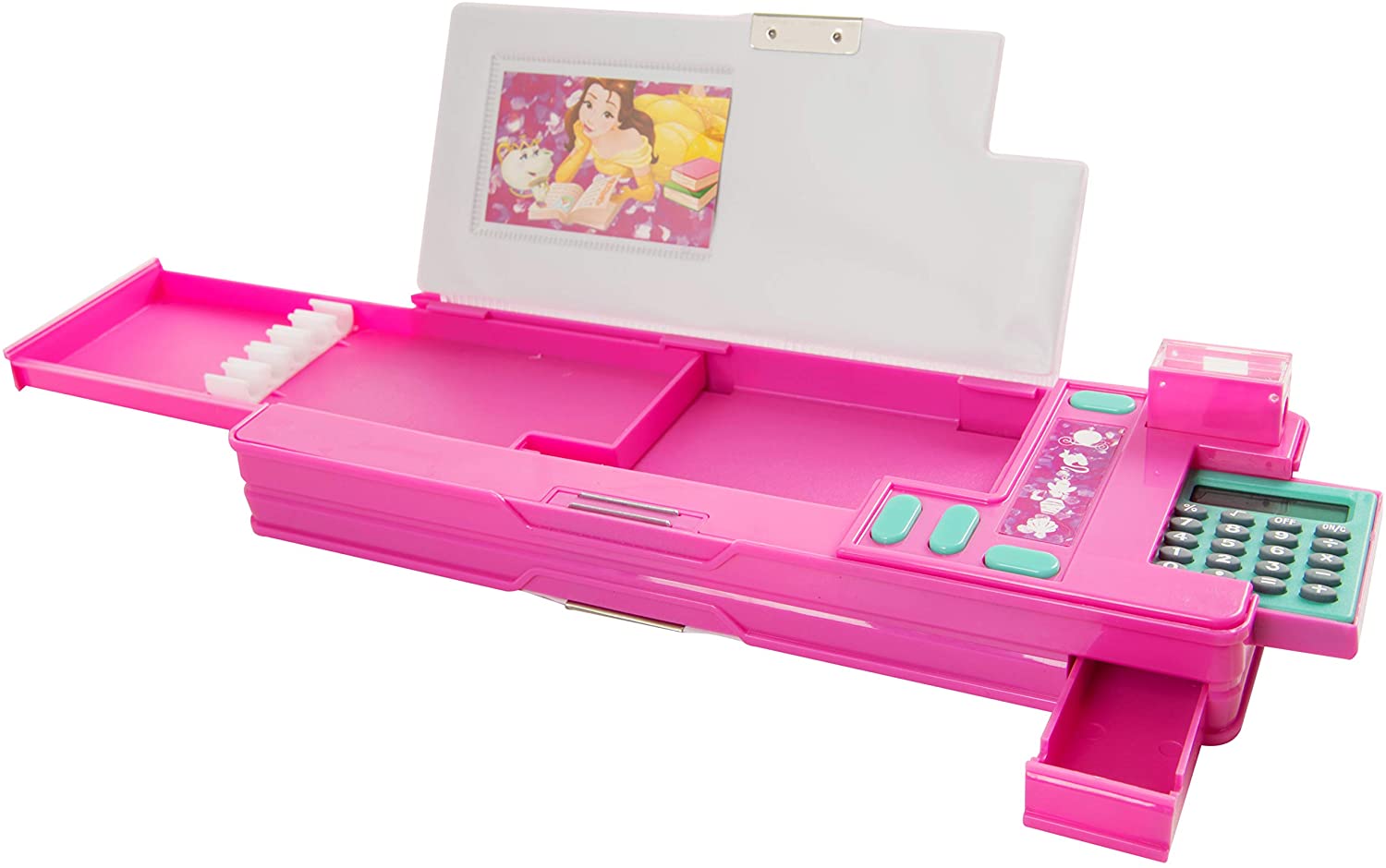 Disney Princess Pink Pencil Case with Compartments Double Sided Hardtop Shell 26 x 9 cm Kids School Stationery Pen Organiser for Girls Featuring Cartoon DVD Cinderella Rapunzel Tiana Jasmine Ariel - Image 3