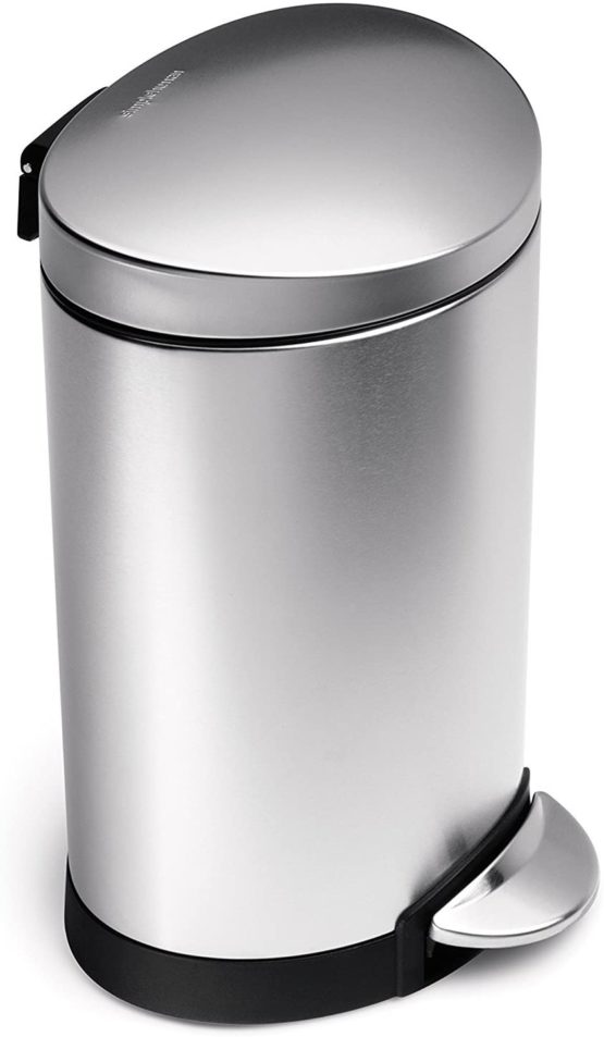 simplehuman CW1834CB 6L Semi-Round Pedal Bin, Brushed Stainless Steel, W 22.6cm x H 34.5cm x D 23.6cm