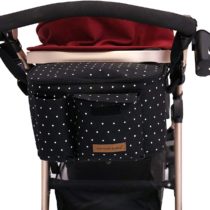 Buggy Bag Stroller Organizer Bag for Mom, Pram Bag with Zipper, Large Storage Space Buggy Organizer for Toys, Diapers, Drinking, Bottles, Cell Phones and Other Baby Items(Black Point)