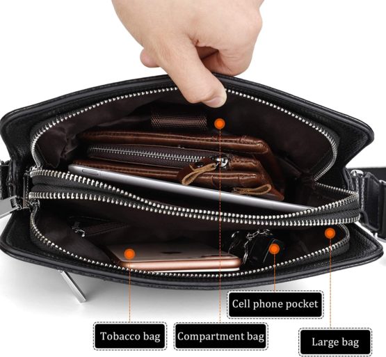 YumSur Mens Shoulder Bag, Genuine Leather Messenger Handbag Crossbody Bag for Men Purse iPad Bag for Business Office Work School with Adjustable Strap Black - Image 2