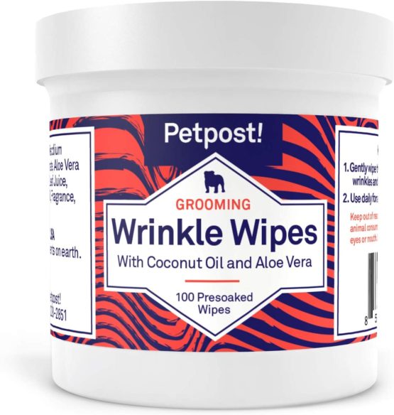 Petpost | Bulldog Wrinkle Wipes for Dogs - Cleans and Soothes Pug Wrinkles and Folds - 100 Ultra Soft Cotton Pads in Coconut Oil Solution (100 ct.)