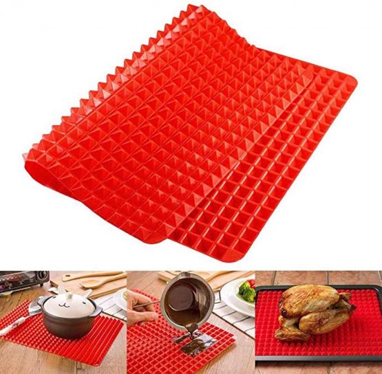 2022 Silicone Pyramid Baking Cooking Mat Diamond Chef Tray Oven Non-Stick Value Pack Red, Reducing Healthy Heat-Resistant for Grilling BBQ 15.1 X 10.6Inch (1 Pack Red Mat) - Image 2