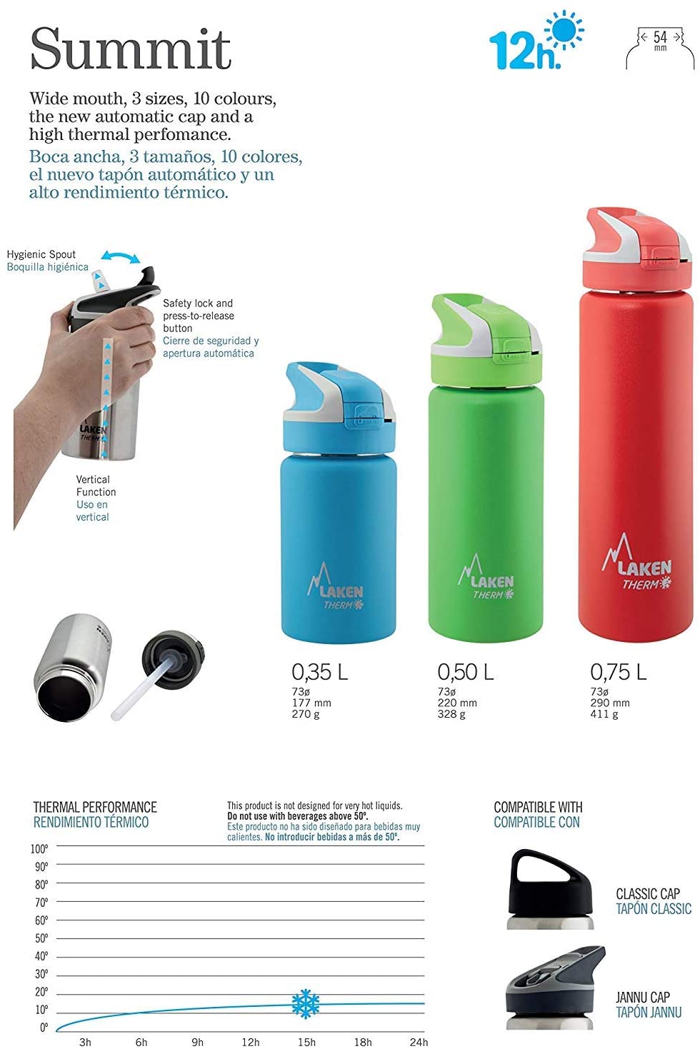 Laken Unisex - Adults Thermal with summit closure 0.35 L Thermal Bottle, TS3O, Orange, 0.35, 355 ml - Image 2
