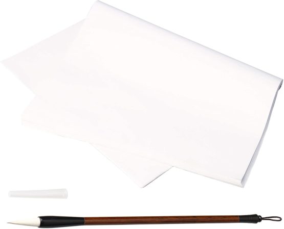 kuou 60 Sheets Chinese Japanese Calligraphy Rice Paper Chinese Ink Painting Sumi Drawing Paper Practice Xuan Rice Paper with Wolf Hair Calligraphy Painting Chinese Brush
