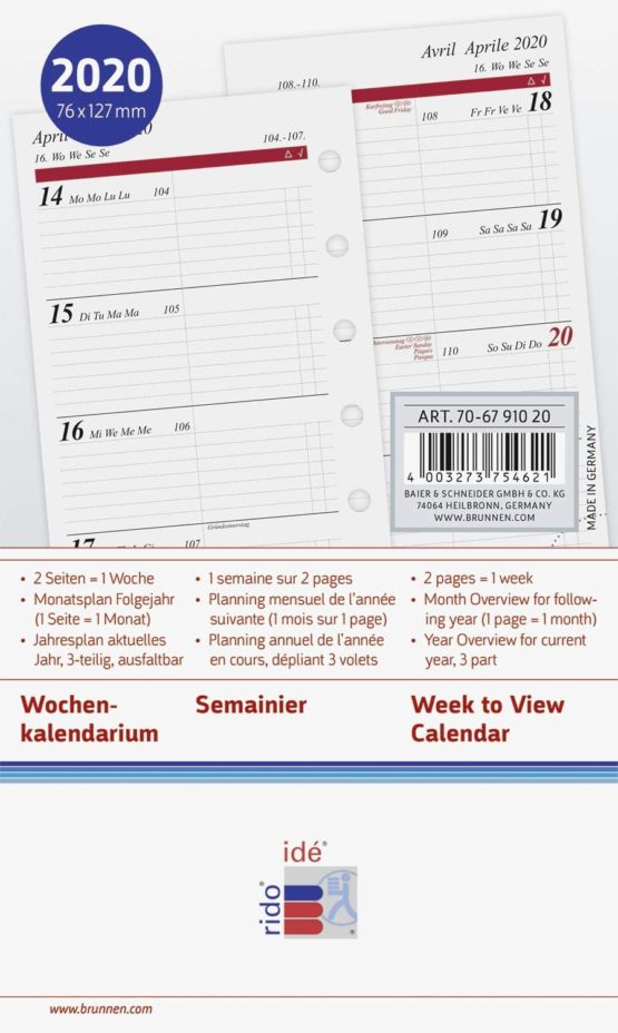 rido/idé 706791020, weekly calendar, schedule systems, 2020, 2 pages = 1 week, sheet size 7.6 x 12.7 cm - Image 3