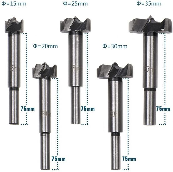 Forstner Drill Bits - Malayas 5pcs 15-35mm Carbide Steel Woodworking Hinge Boring Hole Saw Drill Bit Set for Wood Plastic Plywood - Image 2