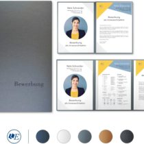 5 Pieces of 4-Part Application folders Esclusiva® Excellent-Plus in zinc with 2 Spine Rails, in 1A Premium Quality with high-Quality Flat Embossing "Bewerbung", Product Design by "Mario Lemani".