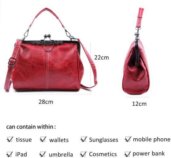 LUI SUI Women Retro Handbag, PU Leather Purse Vintage Top Handle Bag Kiss Lock Crossbody Shoulder Bag for Ladies - Image 2
