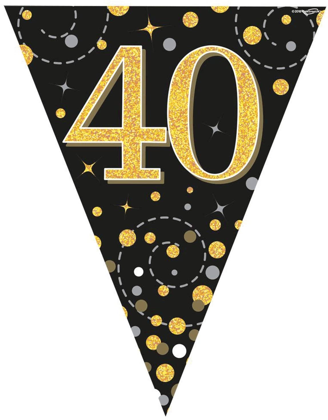 Party Bunting Sparkling Fizz 40 Black & Gold Holographic 11 flags 3.9m, Black, Gold, 28cm x 390cm