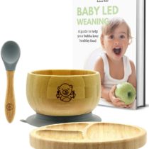 Bubba Bear ® Baby Bamboo Suction Bowl, Plate & Spoon Set | Stay Put Toddler Led Feeding Bowls & Plates | Free Guide to Weaning