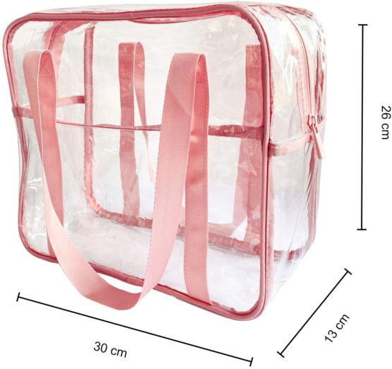 FIYUK Clear Tote Bag Transparent Cosmetic Makeup Toiletry Bag Lightweight Waterproof Organizer Large Storage (Pink) - Image 2