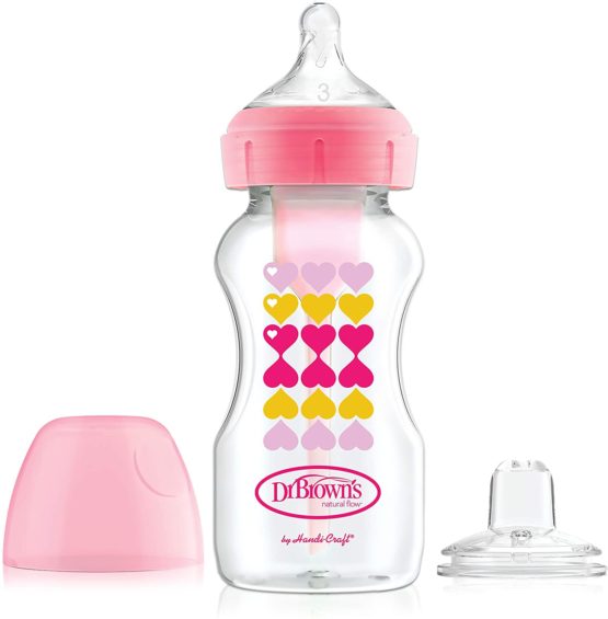 Dr. Brown’s Natural Flow® Options+™ Sippy Bottle Starter Kit, Wide-Neck, 9 oz/270 ml - Pink Hearts