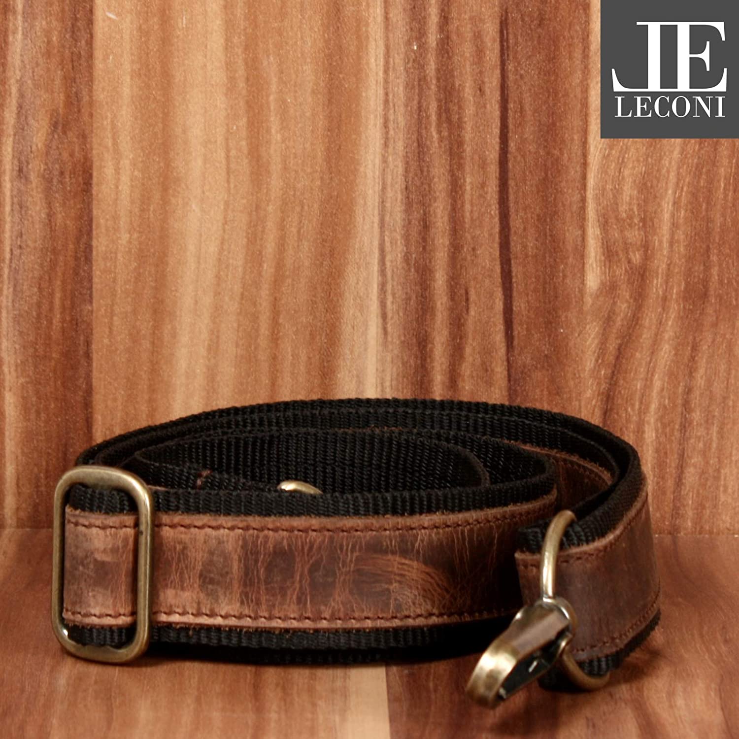 LECONI Carrying Strap Genuine Leather and Nylon Shoulder Strap for your Bag Adjustable in Length for Women + Men 4x150cm mud LEC-R2 - Image 4