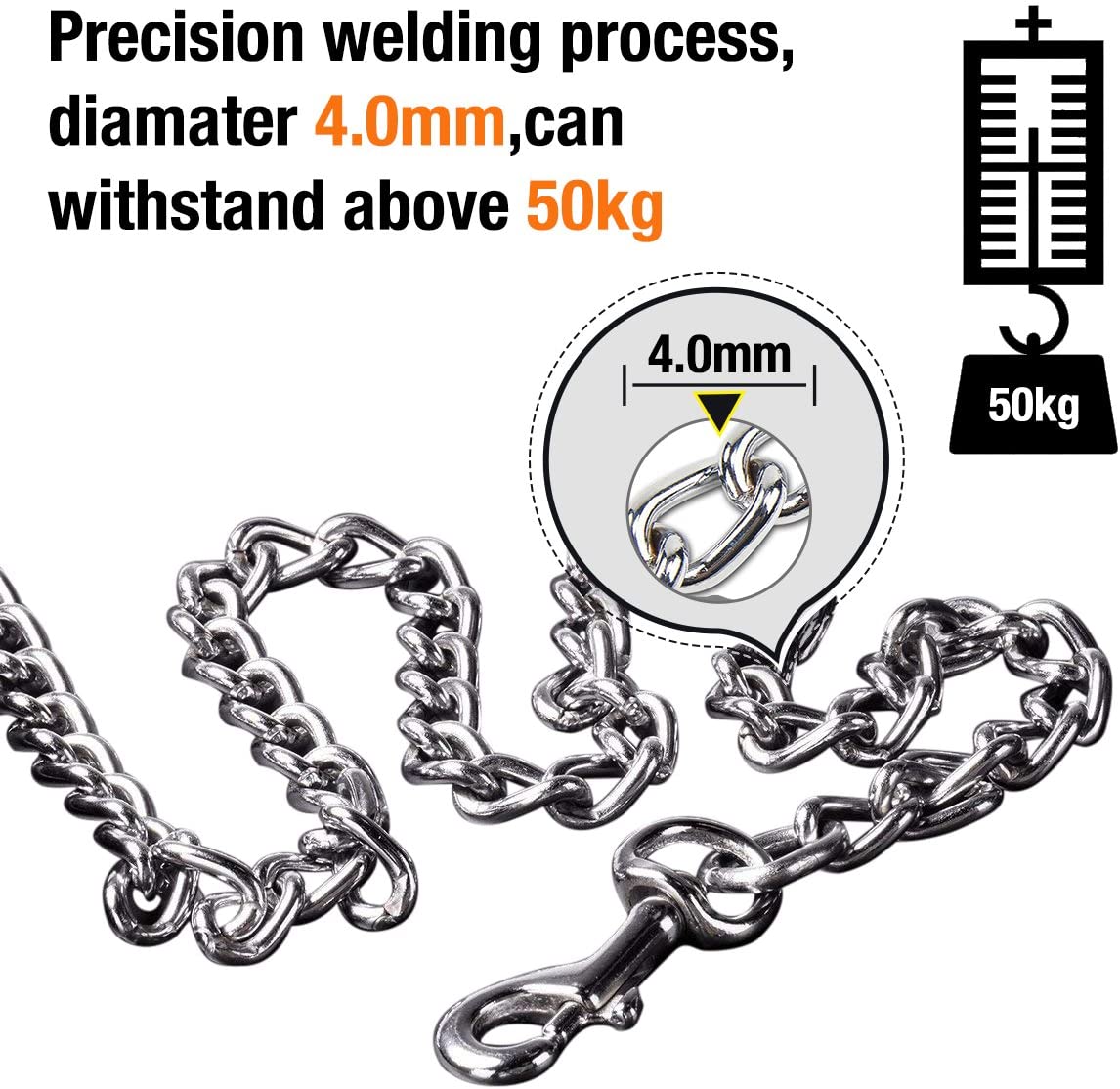 PETTOM Strong Dog Lead Chain 1.2m Chew Proof Metal Dog Leash 4ft Heavy Duty No Bite Lead for Puppies Small Medium Large Dogs - Image 4