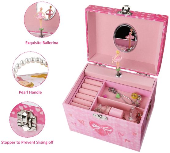 Taopu Dome Shaped Musical Jewelry box with pearl handle and Music Box with Dancing Ballerina Girl Jewel Storage Case for girls - Image 2