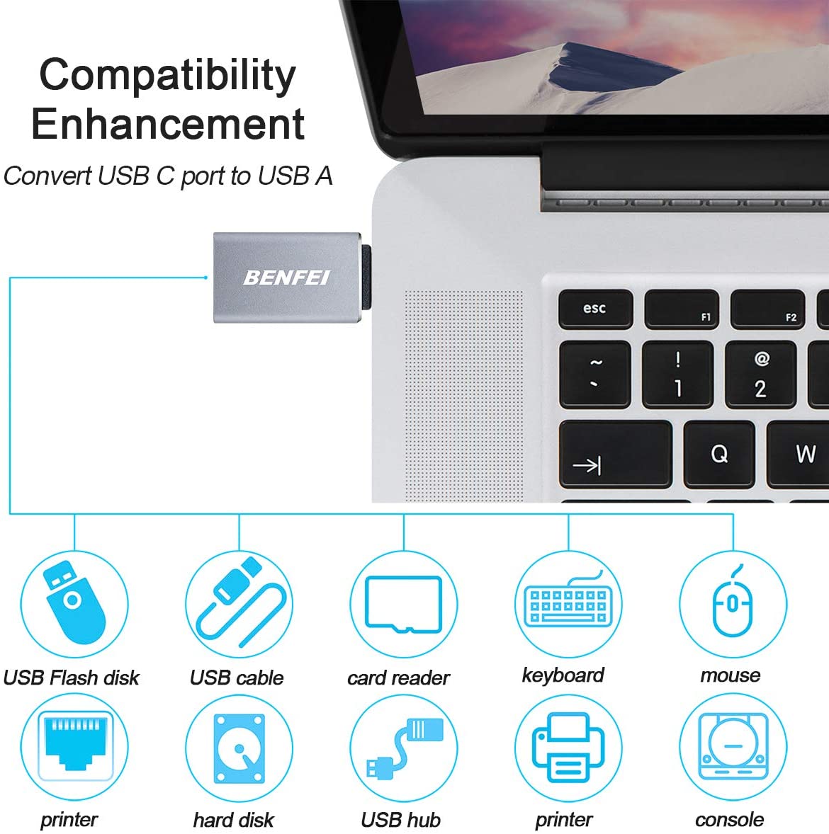 BENFEI USB C to USB 3.0 Adapter, 3 Pack USB C to A Male to Female Adapter Compatible with MacBook 2018 2017 2016 - Image 4