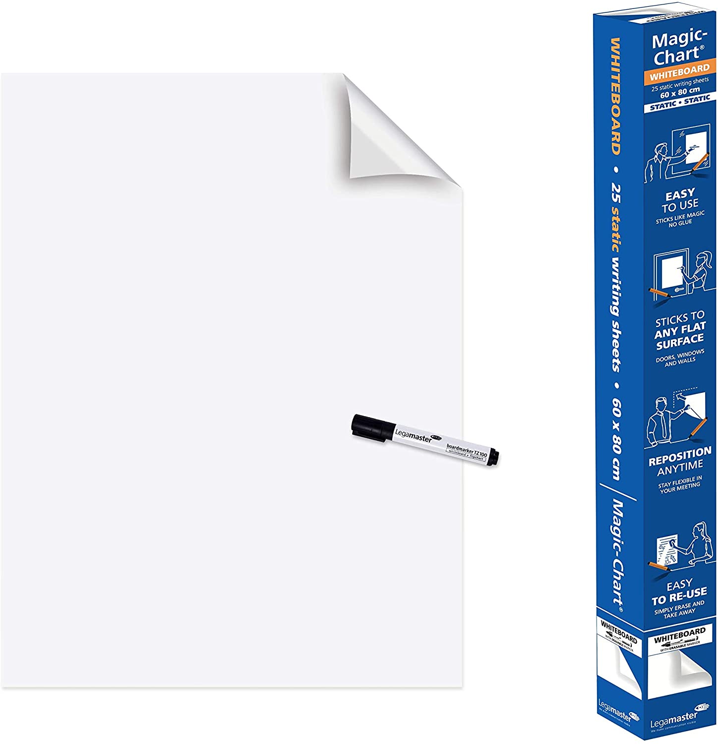 Legamaster Magic-Chart Whiteboard Foil - 60x80 cm - White - 25 Perforated Sheets, Incl. 1 Erasable Board Marker - Image 2