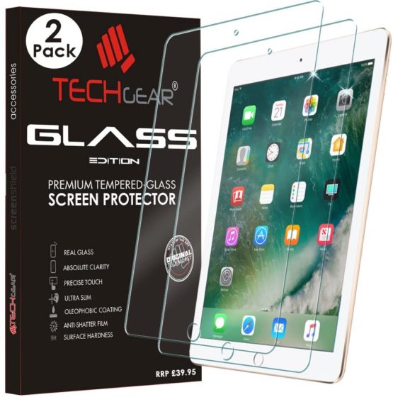 [2 Pack of] TECHGEAR GLASS Edition for iPad 9.7" (2018/2017, 5th & 6th Generation), iPad Air 1, iPad Air 2 Screen Protector, Genuine Tempered Glass Guard Cover - Apple Pencil Compatible
