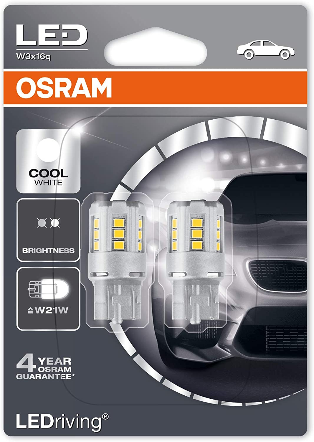Osram 7705CW-02B LEDW21W T20 SC Cool White 6000 K 12 V Standard Retrofit, Double Blister Pack, Yellow,White,Red - Image 3