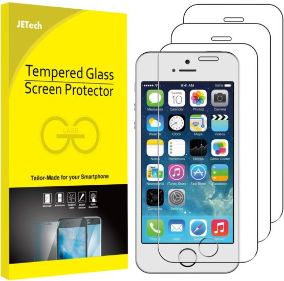 JETech Screen Protector for iPhone SE (2016 Edition), iPhone 5s, iPhone 5c and iPhone 5, Tempered Glass Film, 3-Pack