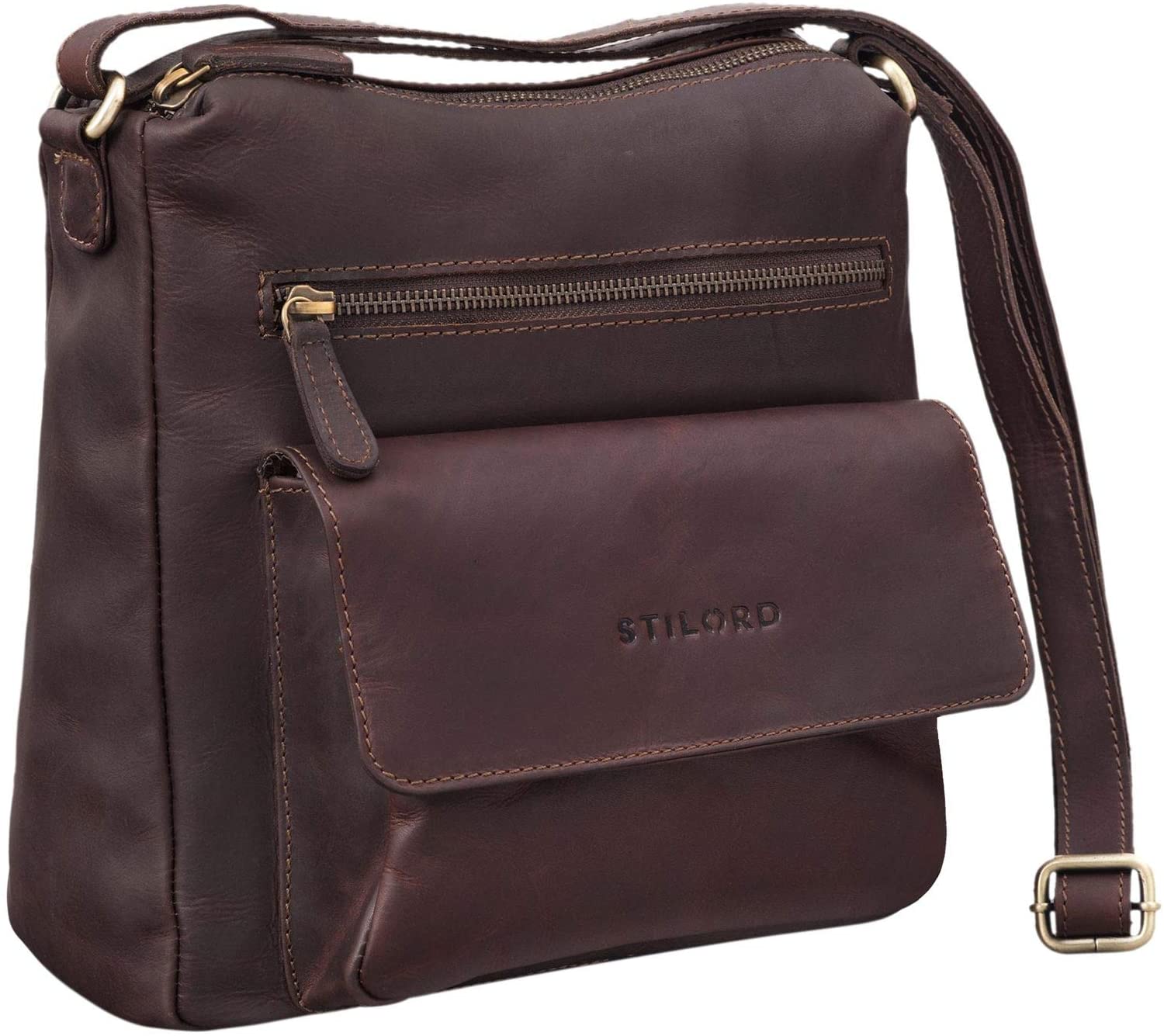 STILORD "Mira" Vintage Shoulder Bag 12.2 pouces Women/Handbag Leather/Evening Tote Genuine Leather Colour:Cognac Dark Brown