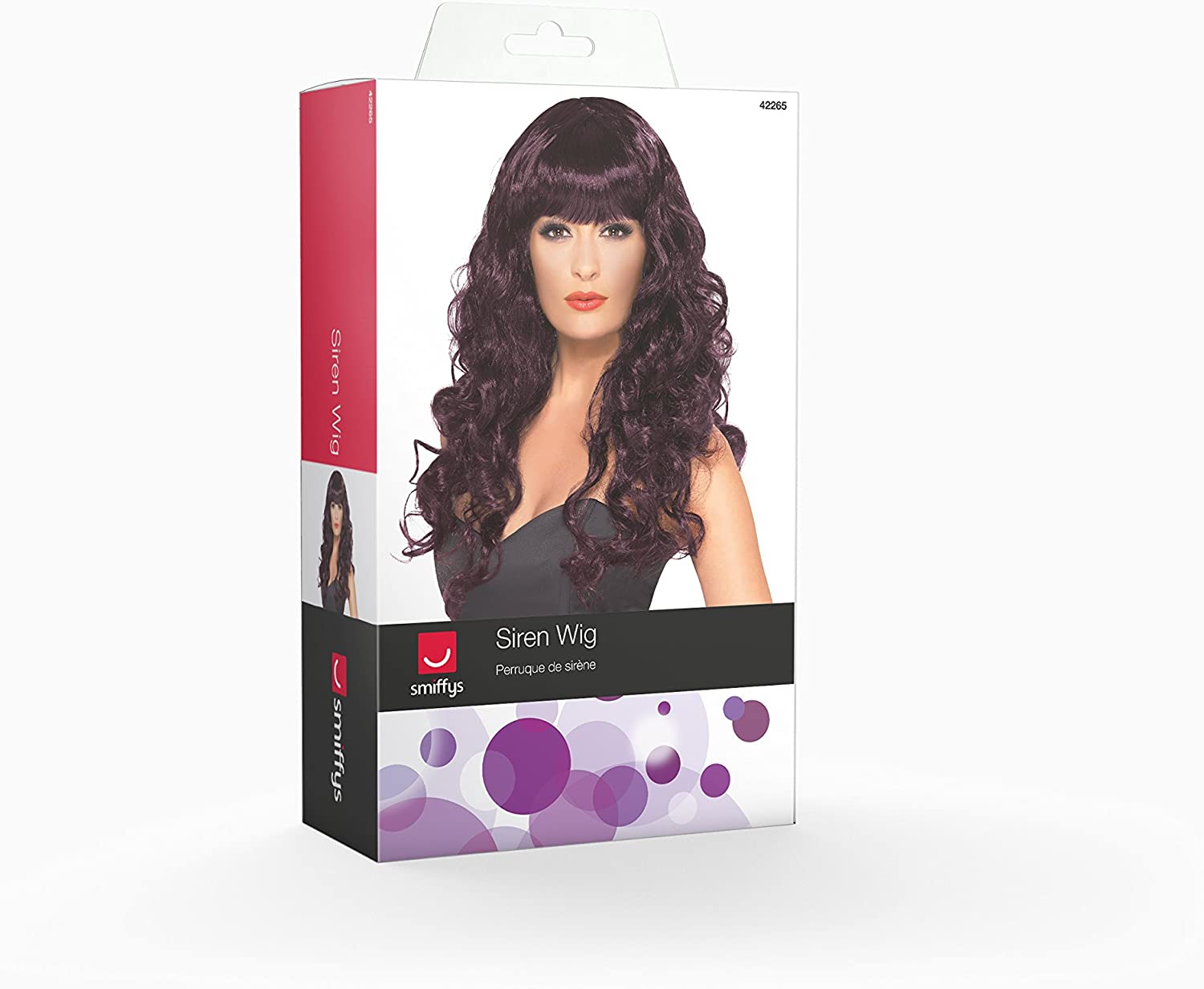 Smiffys Siren Wig, Plum Long, Curly with Fringe, Ladies Glamour Wigs Fancy Dress, Adult Dress Up Wigs - Image 2
