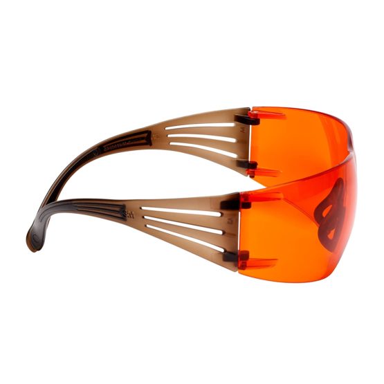 3M SF406SGAF-BLA SecureFit 400 Safety Glasses, Black/Brown frame, Scotch Gard Anti-Fog, Orange Lens
