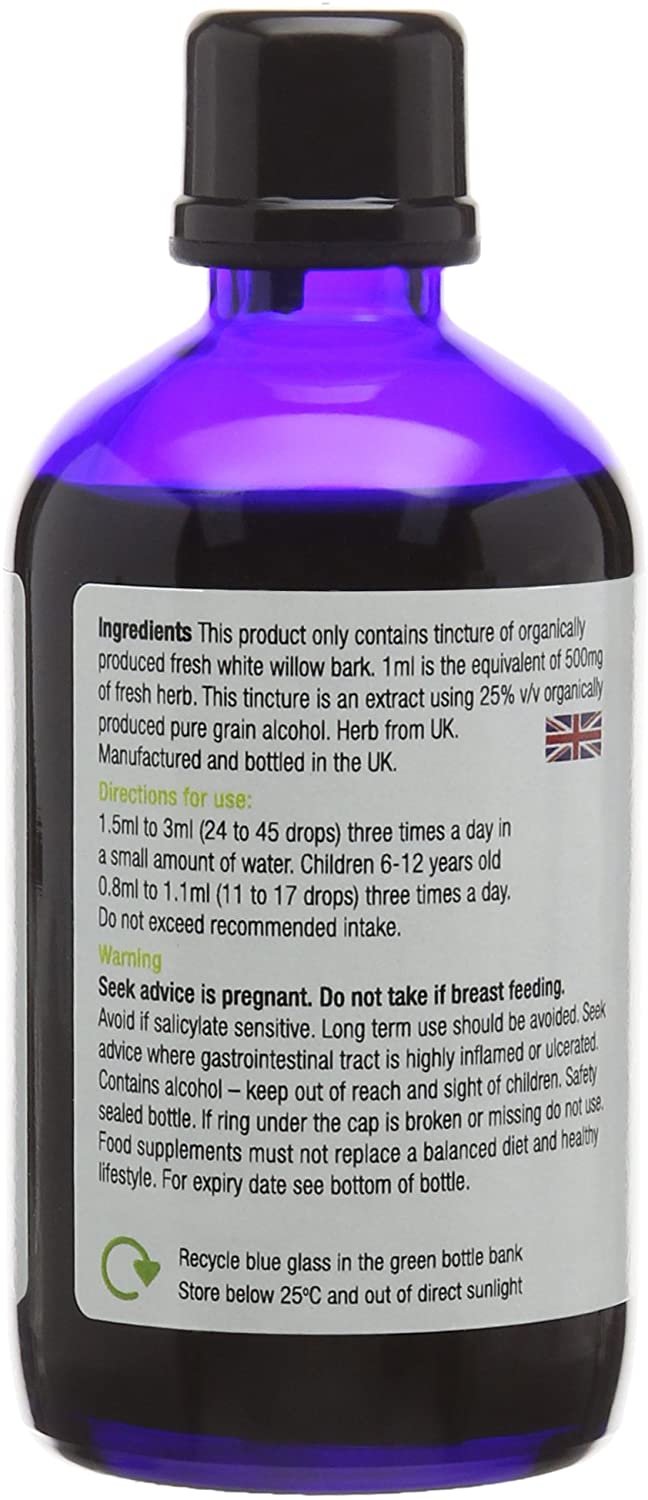 Organic Herbal Remedies 100ml White Willow Tincture, Blue Bottle, 100 ml (Pack of 1) - Image 4