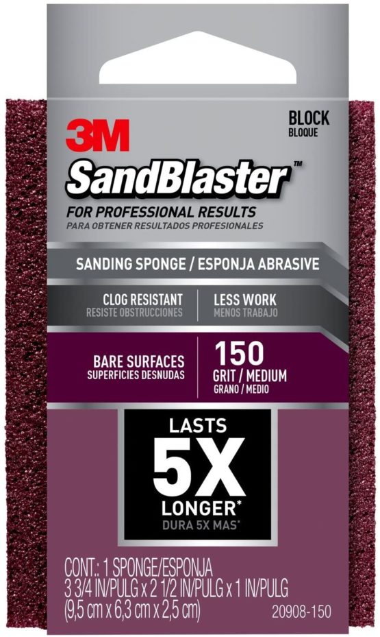 3M 20908-150 P150 SandBlaster Medium Sanding Sponge for Bare Surfaces - (Pack of 1)