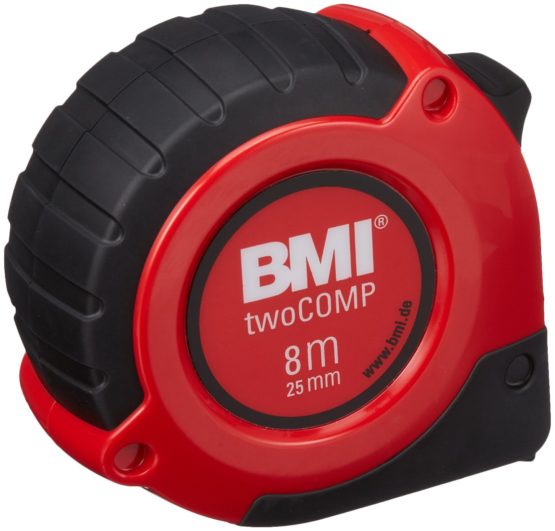 BMI 472841021"TWO COMP" Pocket Measuring Tape, White/Black/Red, 8 m x 25 mm