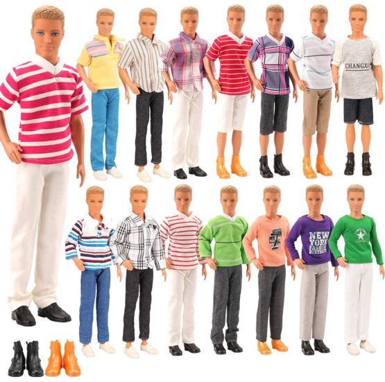 Miunana 8 Clothes Shoes for Doll = 3 Casual Clothes Wear Shirt Outfit+ 3 Pants +2 Shoes for Boy Doll Random Style Xmas Gift