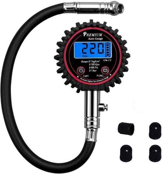 Digital Tyre Pressure Gauge, Car Tire Pressure Gauge for Truck Car Motorcycle Bicycle with Hose and Backlight LCD Display