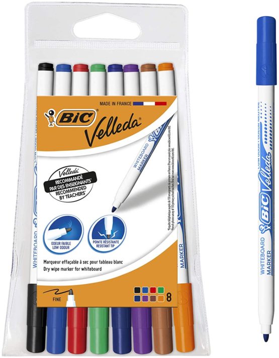 BIC Velleda 1721 Ecolutions, Dry Erase Whiteboard Pens ideal for School 'Velleda Ecolutions' Assorted Colours, Pack of 8